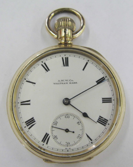 Appraisal: Waltham Rolled Gold Open-Faced Pocket Watch the white enamel open