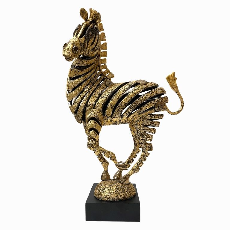 Appraisal: JIANG TIE FENG Golden Zebra Bronze Sculpture JIANG TIE FENG