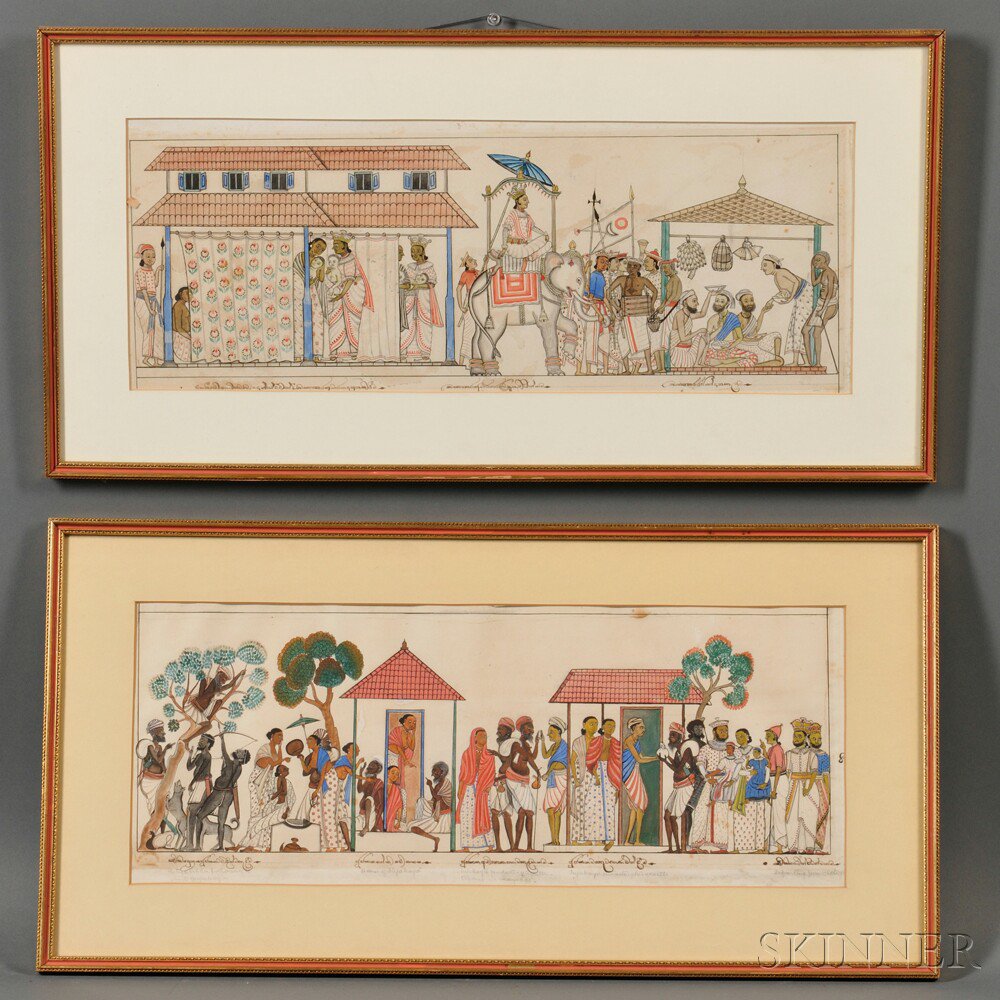 Appraisal: Two Paintings Illustrating Divine Episodes Persia th century framed and