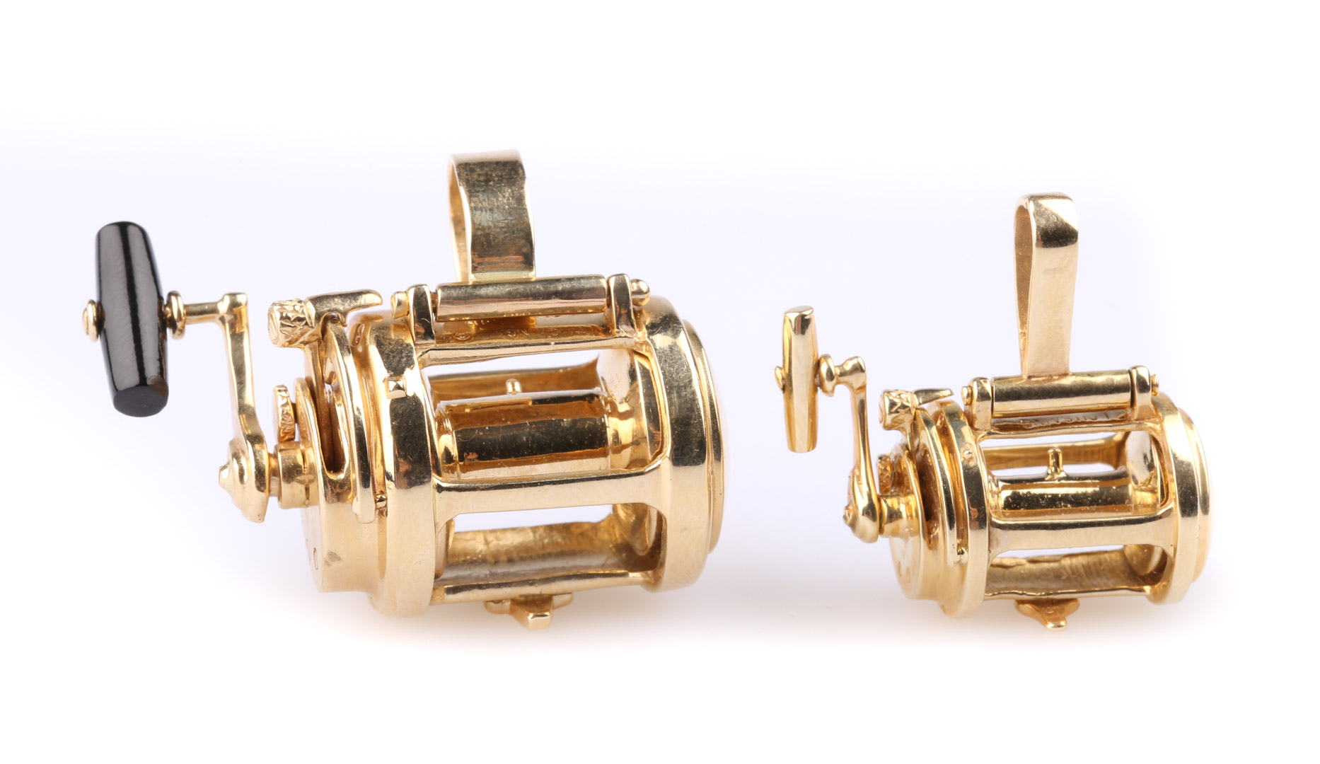 Appraisal: A Pair of Fishing Reel Pendants in Gold K custom