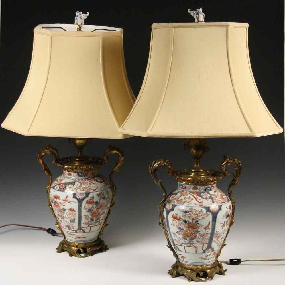 Appraisal: PAIR OF IMARI BRONZE MOUNTED LAMPS - Pair of th