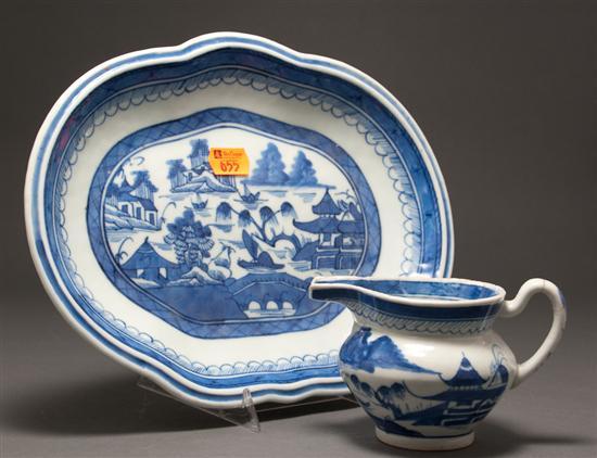 Appraisal: Chinese Export Canton porcelain shrimp dish and similar hog-snout creamer