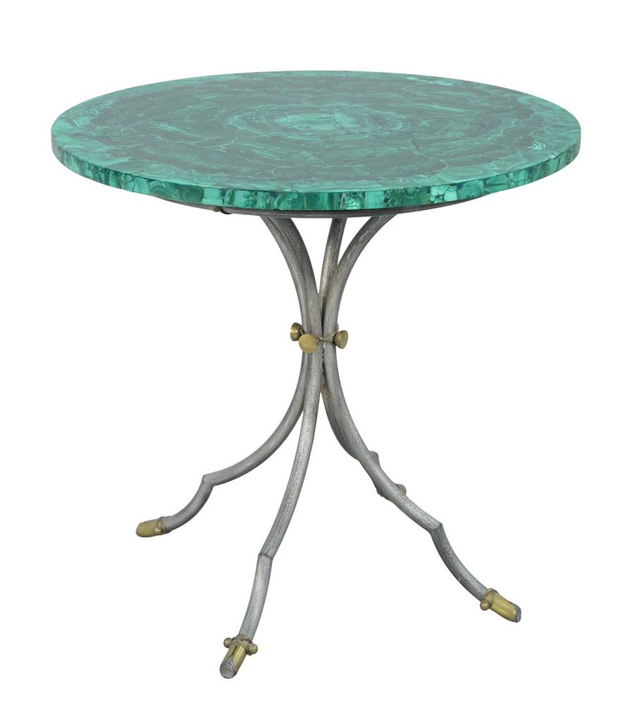 Appraisal: Malachite Top Round Table with iron brass trimmed base height