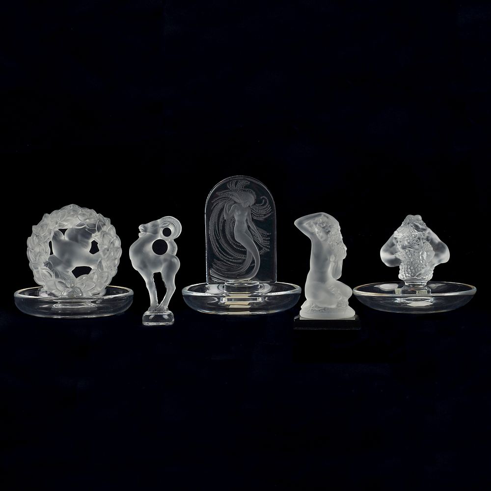 Appraisal: Grp Lalique Crystal Dishes Figures Lalique France Group of five