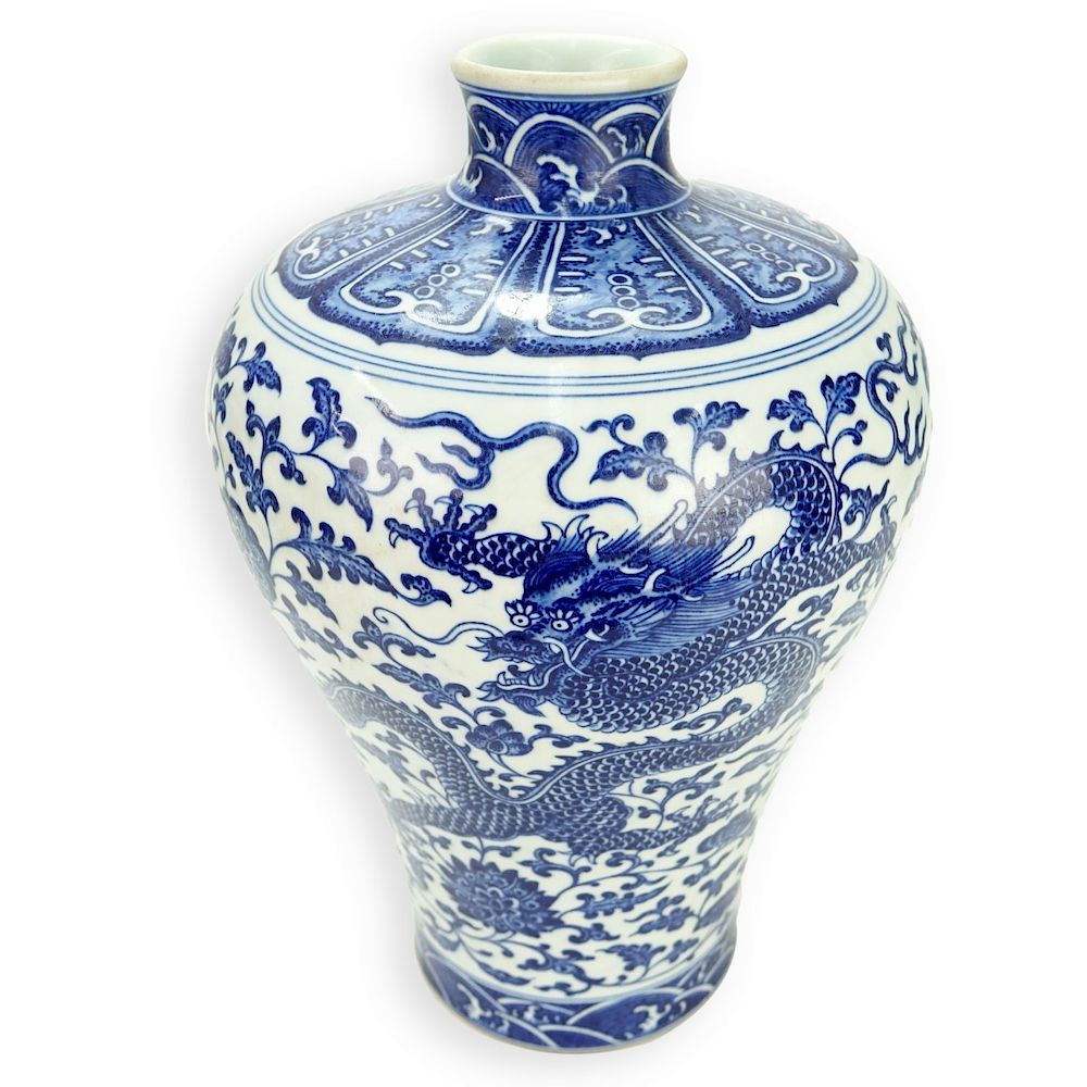 Appraisal: Chinese Vase Chinese Blue and White Dragon Meiping Form Vase