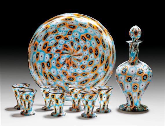 Appraisal: FRATELLI TOSO MURANO LIQUEUR SERVICE circa Millefiori murrine glass Multicoloured