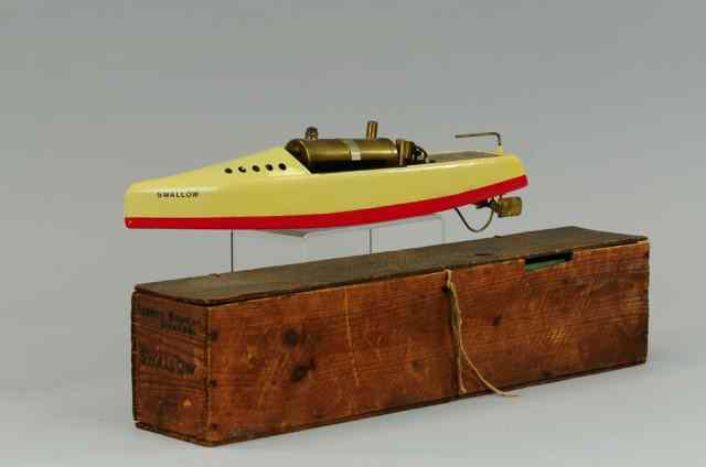 Appraisal: BOWMAN ''SWALLOW'' STEAM POWERED SPEEDBOAT Boxed example wooden painted hull