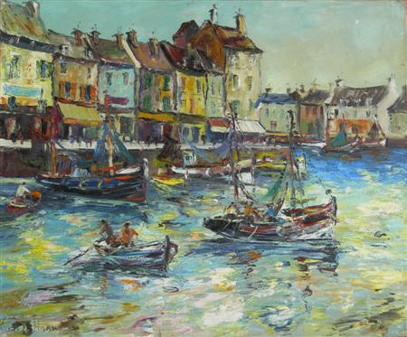 Appraisal: GEORGE HANN BRITISH TH CENTURY FISHING BOATS FRANCE Signed oil