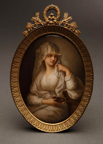 Appraisal: A German porcelain plaque Vestal Virgin Kauffmann A German porcelain