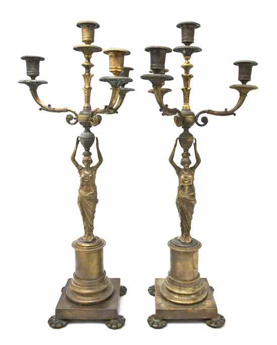 Appraisal: A Pair of Louis XVI Style Gilt Bronze Four-Light Figural