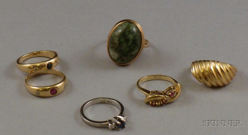 Appraisal: Five kt Gold and Gem-set Rings and a kt Gold