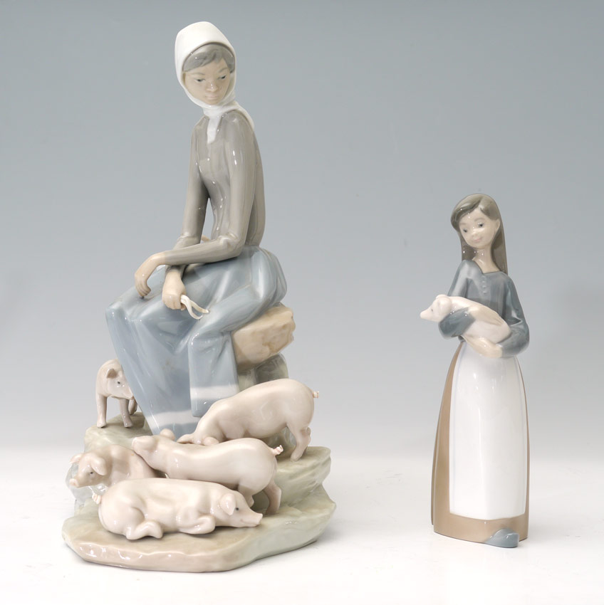 Appraisal: LLADRO PORCELAIN FIGURINES By sculptor Fulgencio Garcia ''Girl with Piglets''