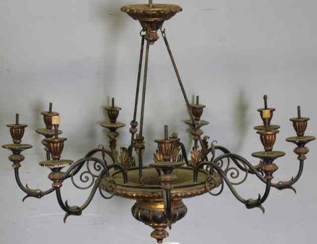 Appraisal: Vintage Italian Style Gilt Ebonized and WroughtIron Light Chandelier From