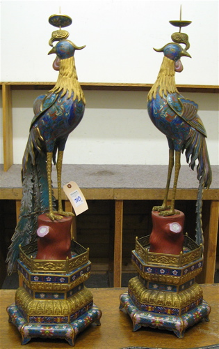 Appraisal: LARGE PAIR OF CHINESE CLOISONNE ENAMEL BIRDS each a Phoenix