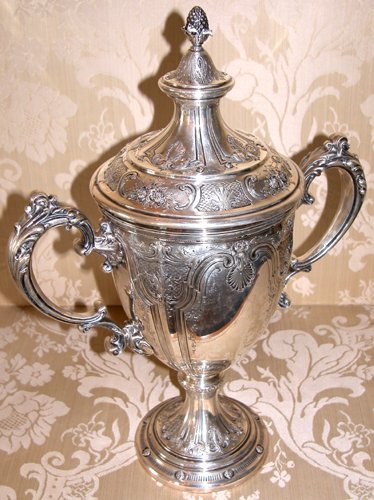 Appraisal: Title Silver Trophy with handles mfg Redlich ovoid shape cover