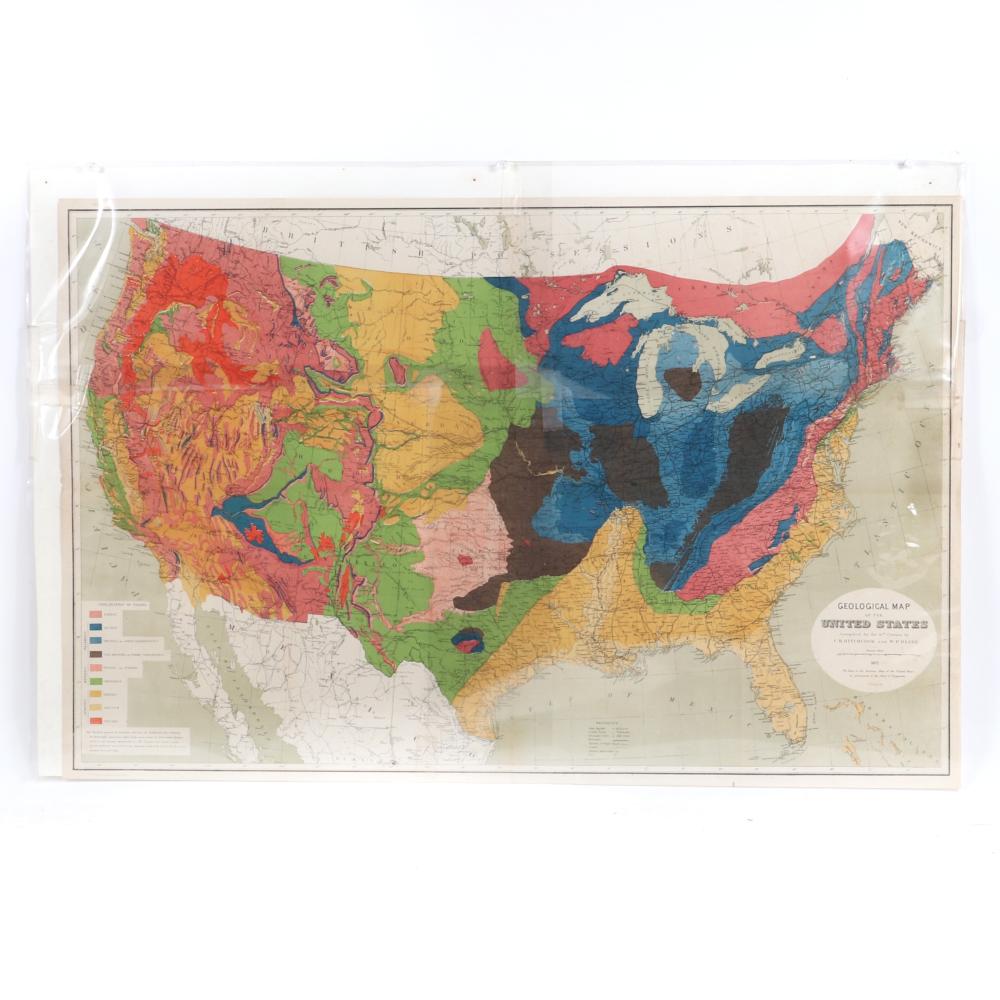 Appraisal: GEOLOGICAL MULTICOLORED LITHOGRAPH MAP OF THE UNITED STATES COMPILED FOR