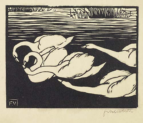 Appraisal: F LIX VALLOTTON Les Cygnes Woodcut on cream wove paper