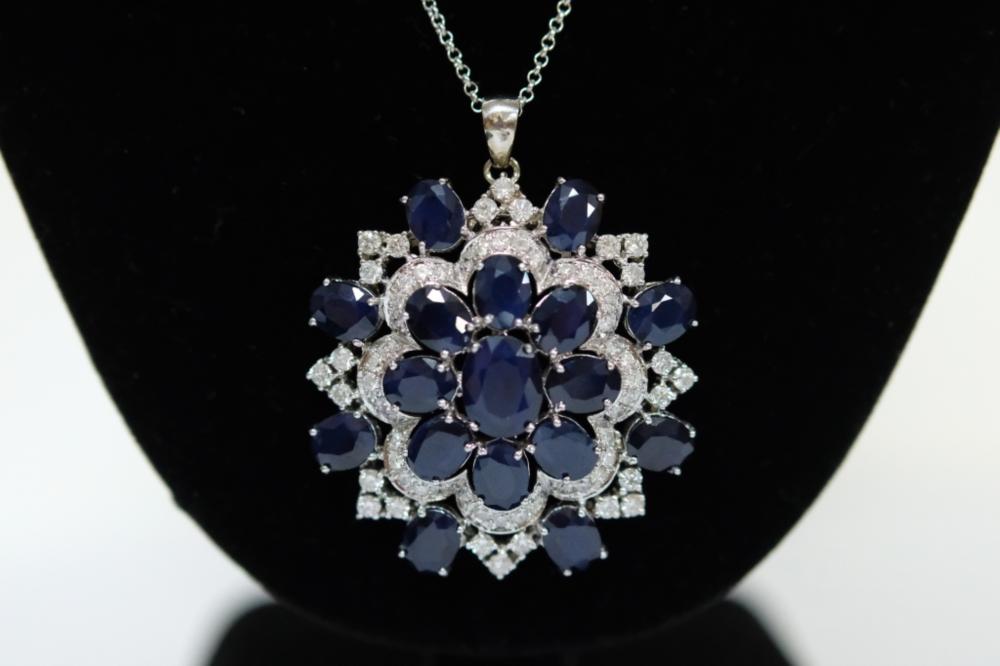 Appraisal: K WG SAPPHIRE DIAMOND PENDANTMassive k white gold CTTW of