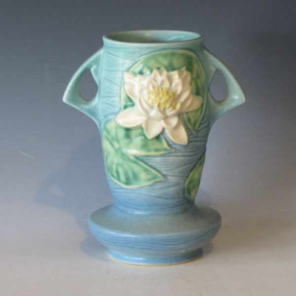 Appraisal: Roseville Water Lily handled vase in blue Marked Roseville USA