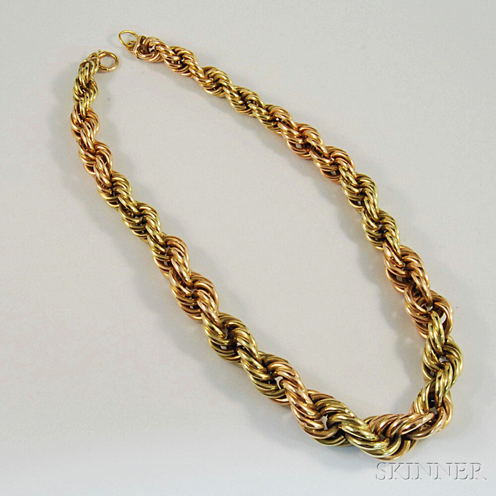 Appraisal: Bicolor kt Gold Ropetwist Necklace comprised of alternating lengths of