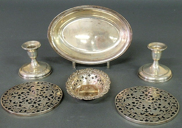 Appraisal: Group of sterling silver items- weighted low sticks h glass