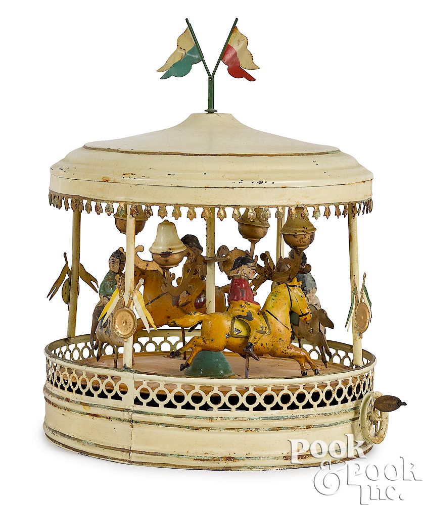 Appraisal: German painted tin carousel steam toy accessory German painted tin