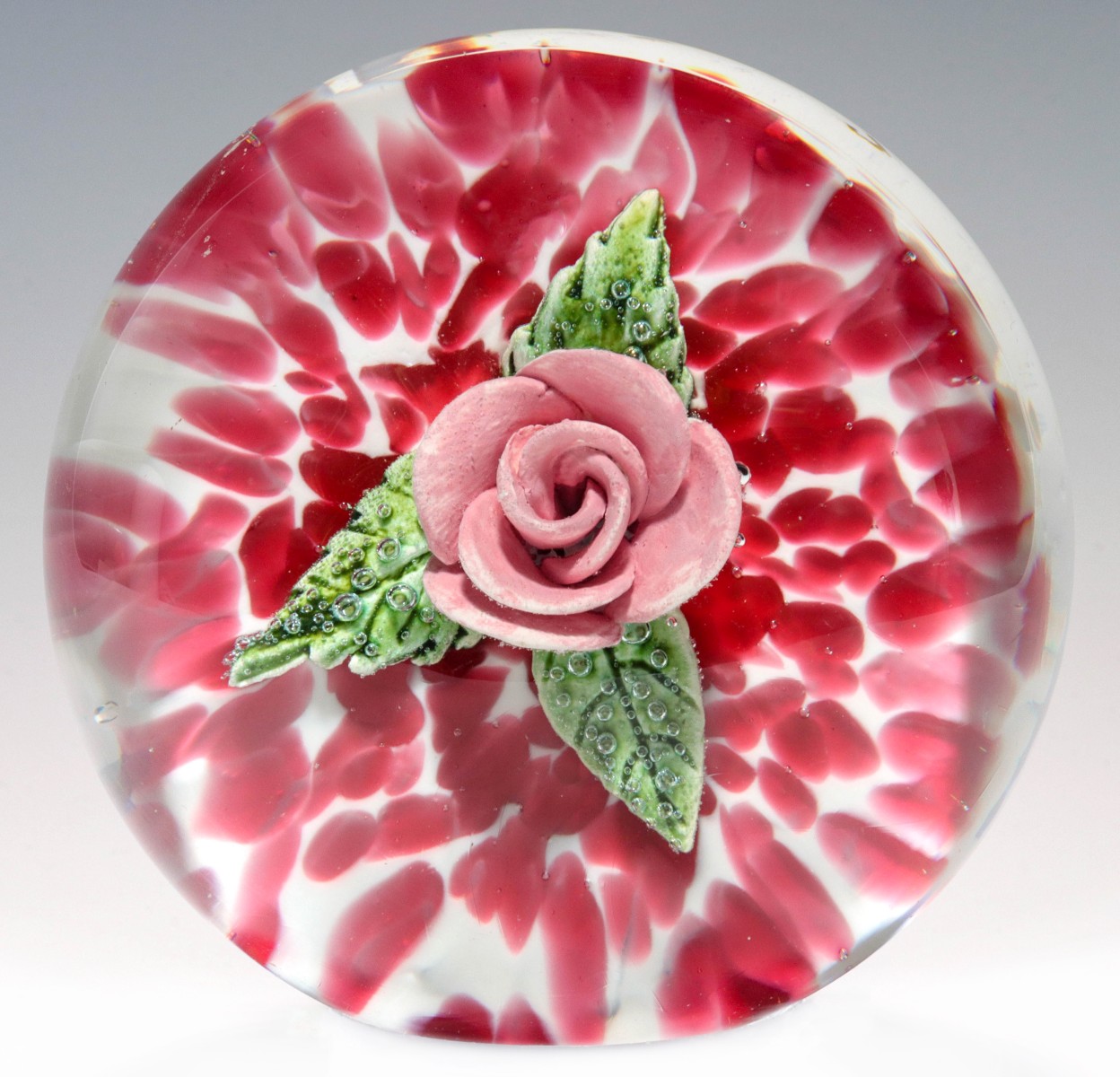 Appraisal: A RARE ST CLAIR PAPERWEIGHT WITH PINK CERAMIC ROSEThe rare