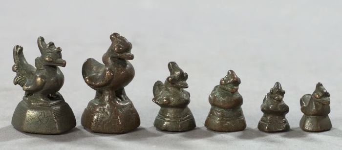 Appraisal: Graduated Set of Six Ancient Thai Patinated Bronze Gold Weights