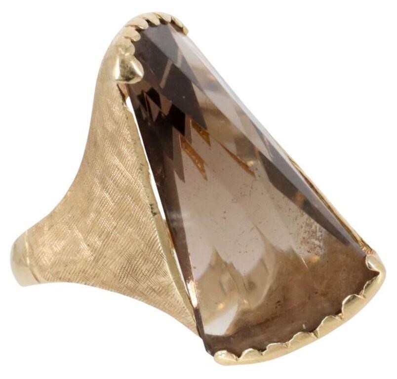 Appraisal: Estate kt yellow gold ring faceted smoky topaz modernist setting