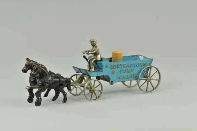 Appraisal: HORSEDRAWN CONTRACTOR'S DUMP WAGON Arcade cast iron painted in blue