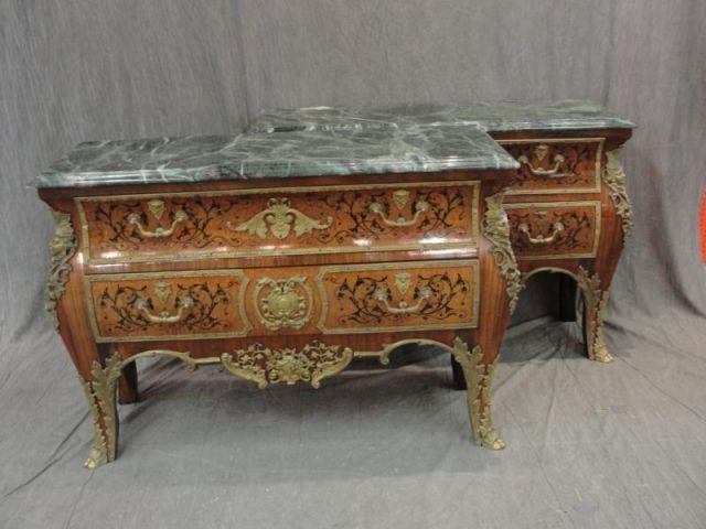 Appraisal: Pair of Bronze Mounted Marbletop Commodes From a Larchmont home