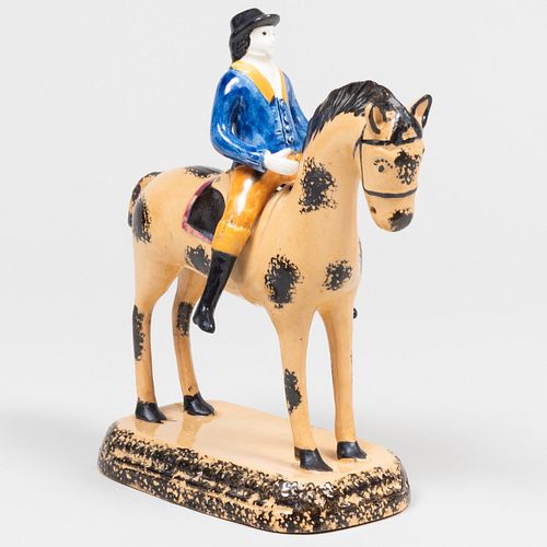 Appraisal: PRATTWARE FIGURE OF A HORSE AND RIDERUnmarked x x in