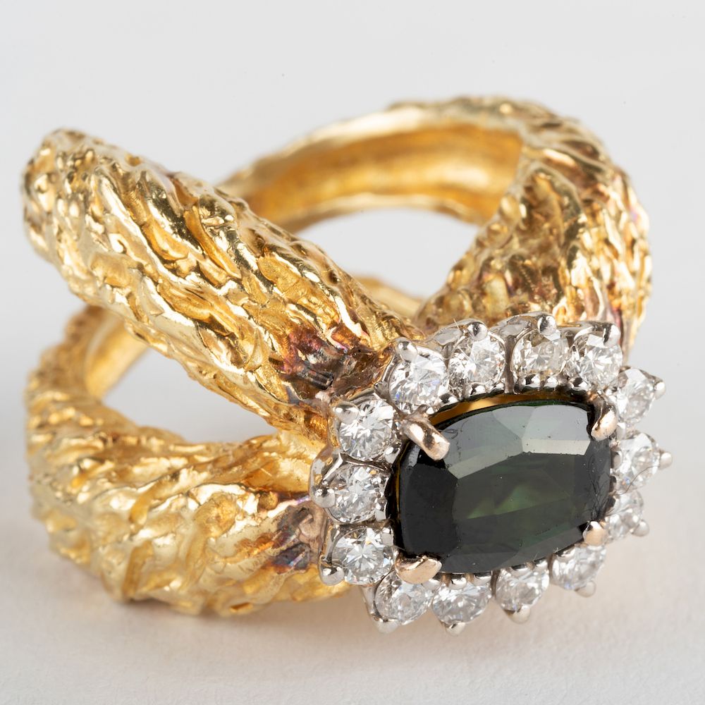 Appraisal: K Gold Green Tourmaline and Diamond Ring K Gold Green