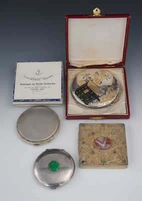 Appraisal: Four Vintage Silver Powder Compacts Two with Boxes Including a