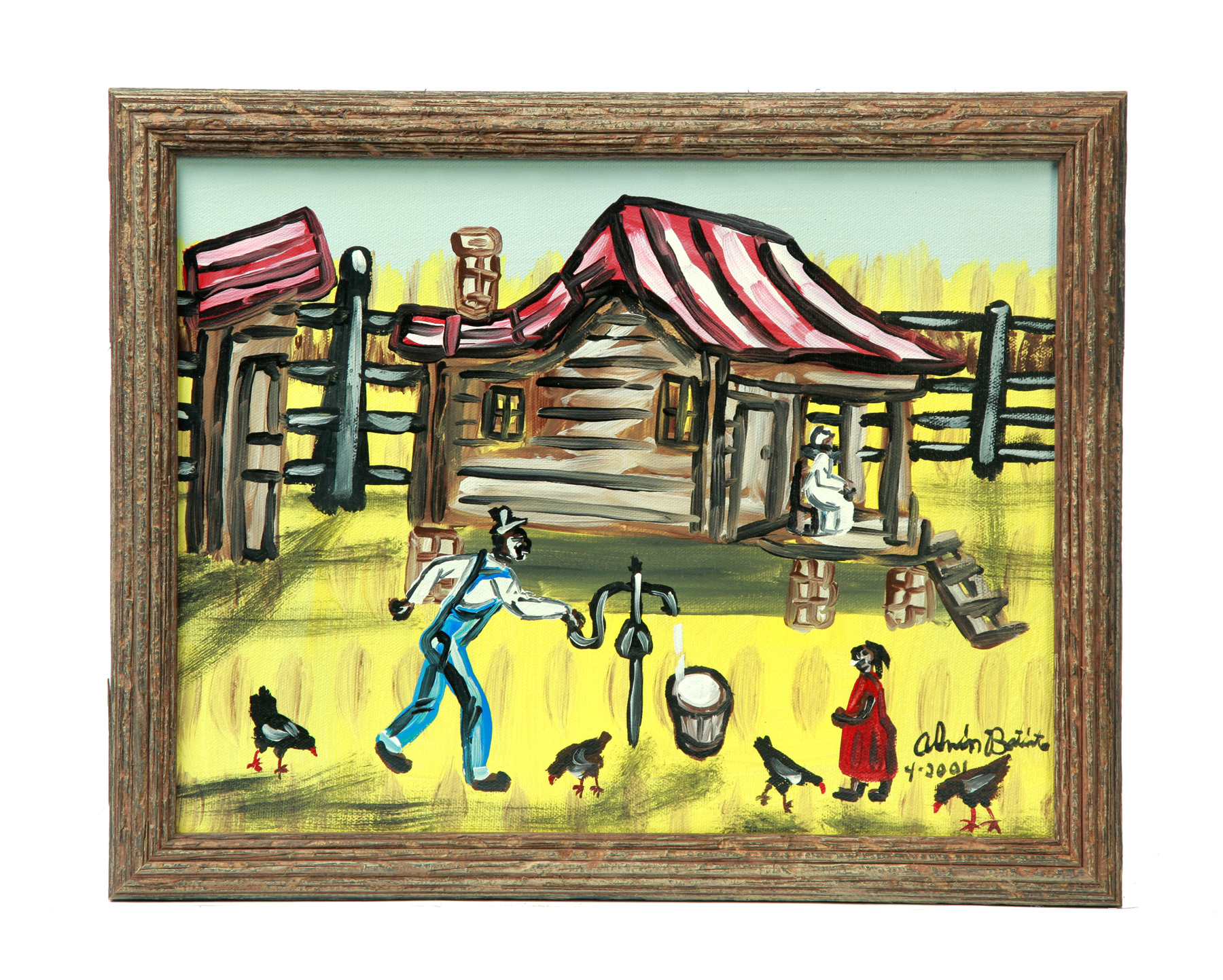 Appraisal: FRAMED PRIMITIVE CULTURAL SCENE OIL ON CANVAS SIGNED ALVIN BATISTE