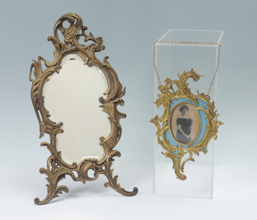 Appraisal: ROCOCO GILT METAL EASEL BACK MIRROR WALL FRAME pieces total