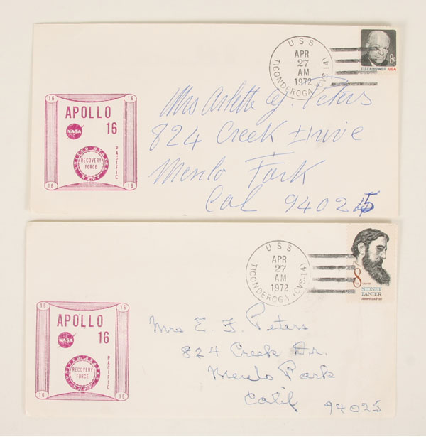 Appraisal: Two envelopes flown in space from Apollo postmarks and printed