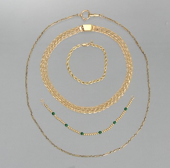 Appraisal: A Group Lot of Gold Jewelry Containing a woven curb-link