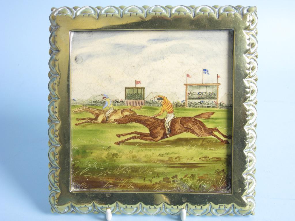 Appraisal: A Maw Co Ltd Tile depicting a primitive horse race