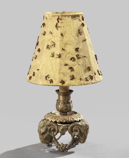 Appraisal: French Gilt-Brass Tripodal Candlestick Accent Lamp first quarter th century