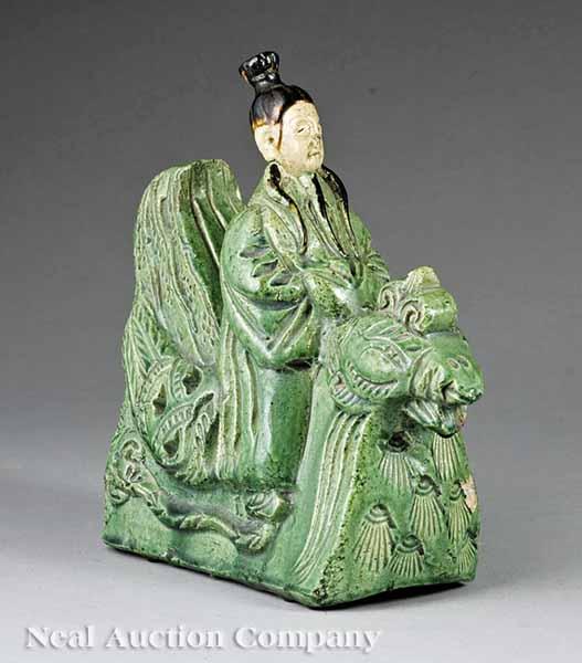 Appraisal: A Chinese Sancai Glazed Figural Ridge Tile modeled as a