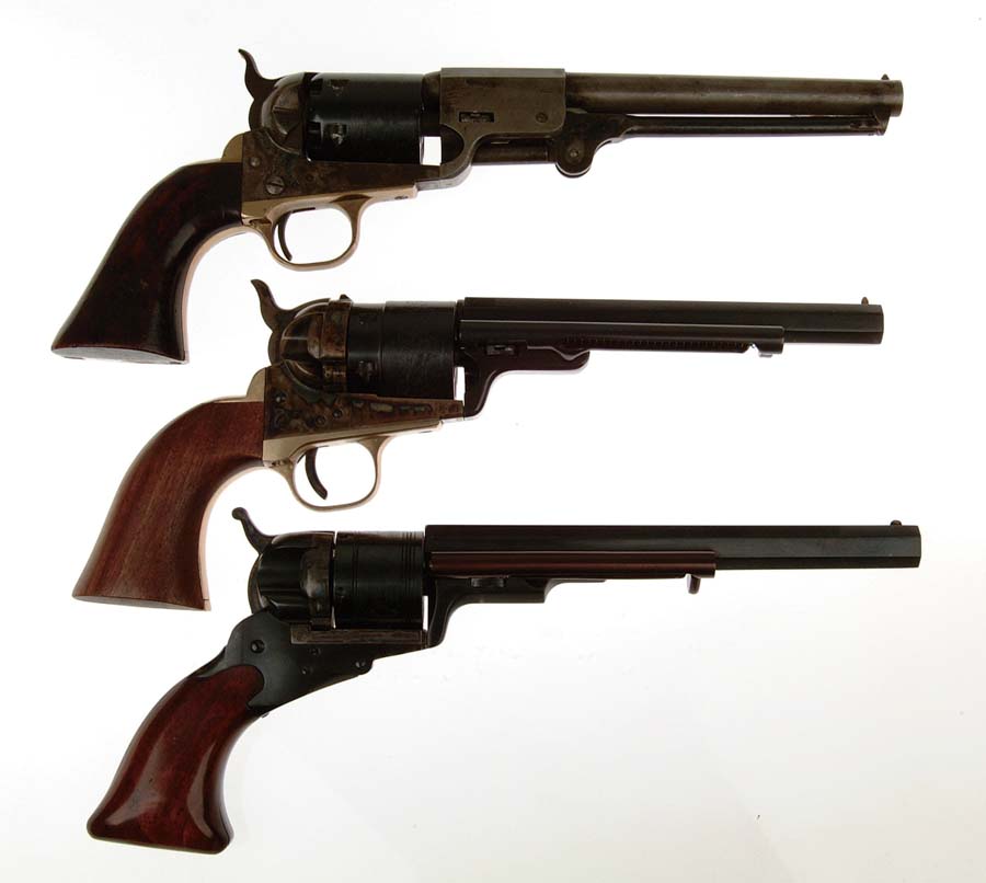 Appraisal: LOT OF THREE REPRODUCTION REVOLVERS Cal CF SN Texas Paterson