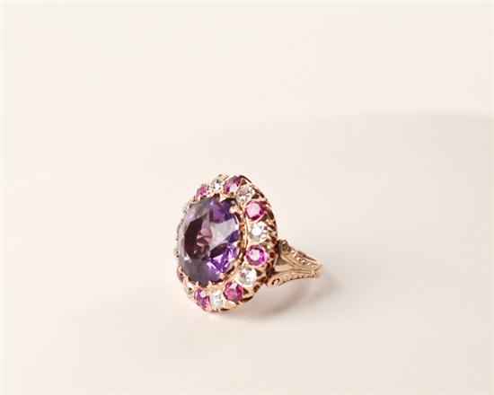 Appraisal: A Gold Diamond Ruby and Amethyst Dinner Ring K marked