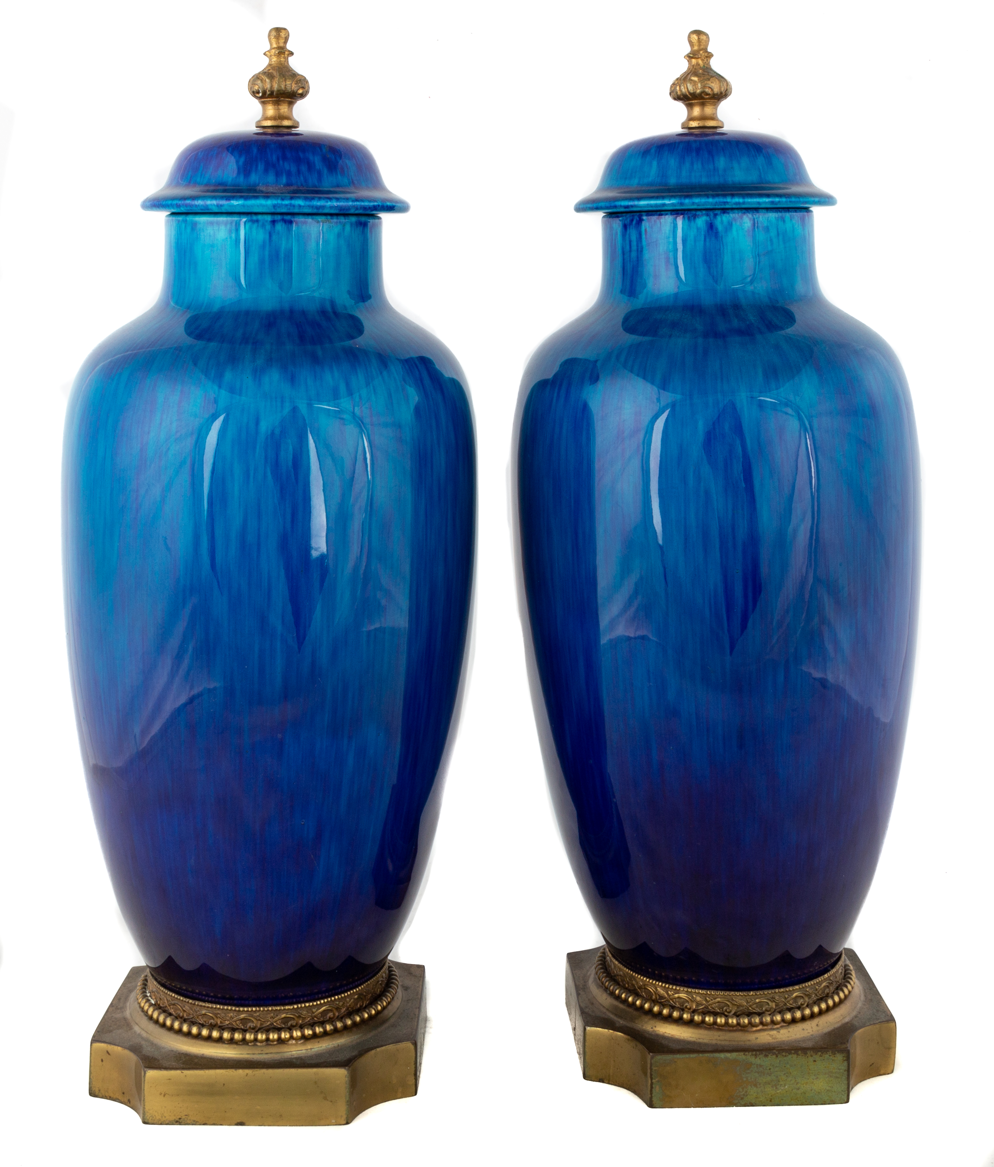 Appraisal: PAIR OF FRENCH S VRES PORCELAIN COBALT BLUE COVERED VASES