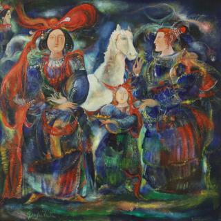 Appraisal: GAYANE KHACHATURIAN GEORGIAN-ARMENIAN - The Red Veil oil on canvas