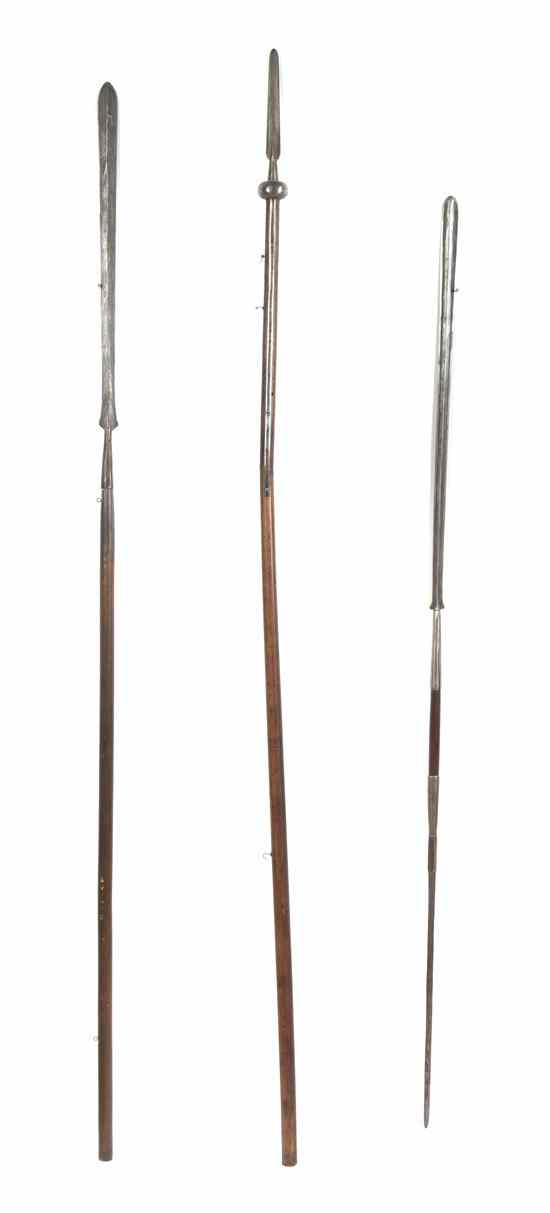 Appraisal: Four Iron Tip Spears with turned wood shafts Length of