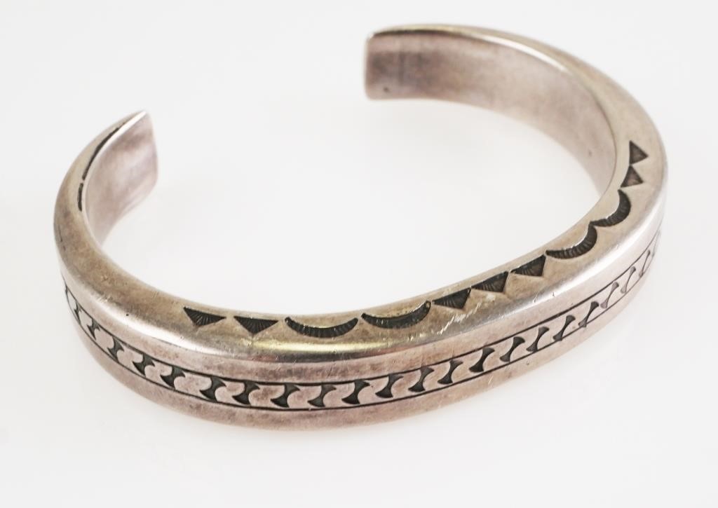 Appraisal: VINTAGE STERLING CUFF BRACELET NAVAJO DESIGNNative American Navajo cuff bracelet