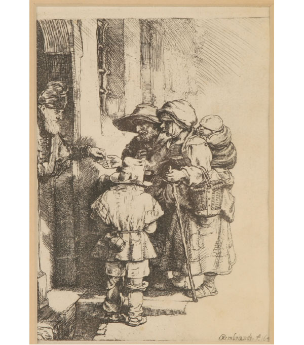 Appraisal: After Rembrandt van Rijn Dutch - trio of beggars receiving