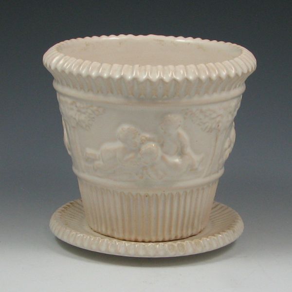 Appraisal: Roseville Ivory Donatello - flower pot and saucer Unmarked Excellent