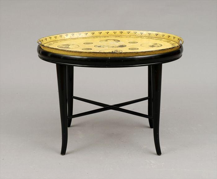 Appraisal: T le-Peinte Oval Tray on Stand Modern Stand in tray